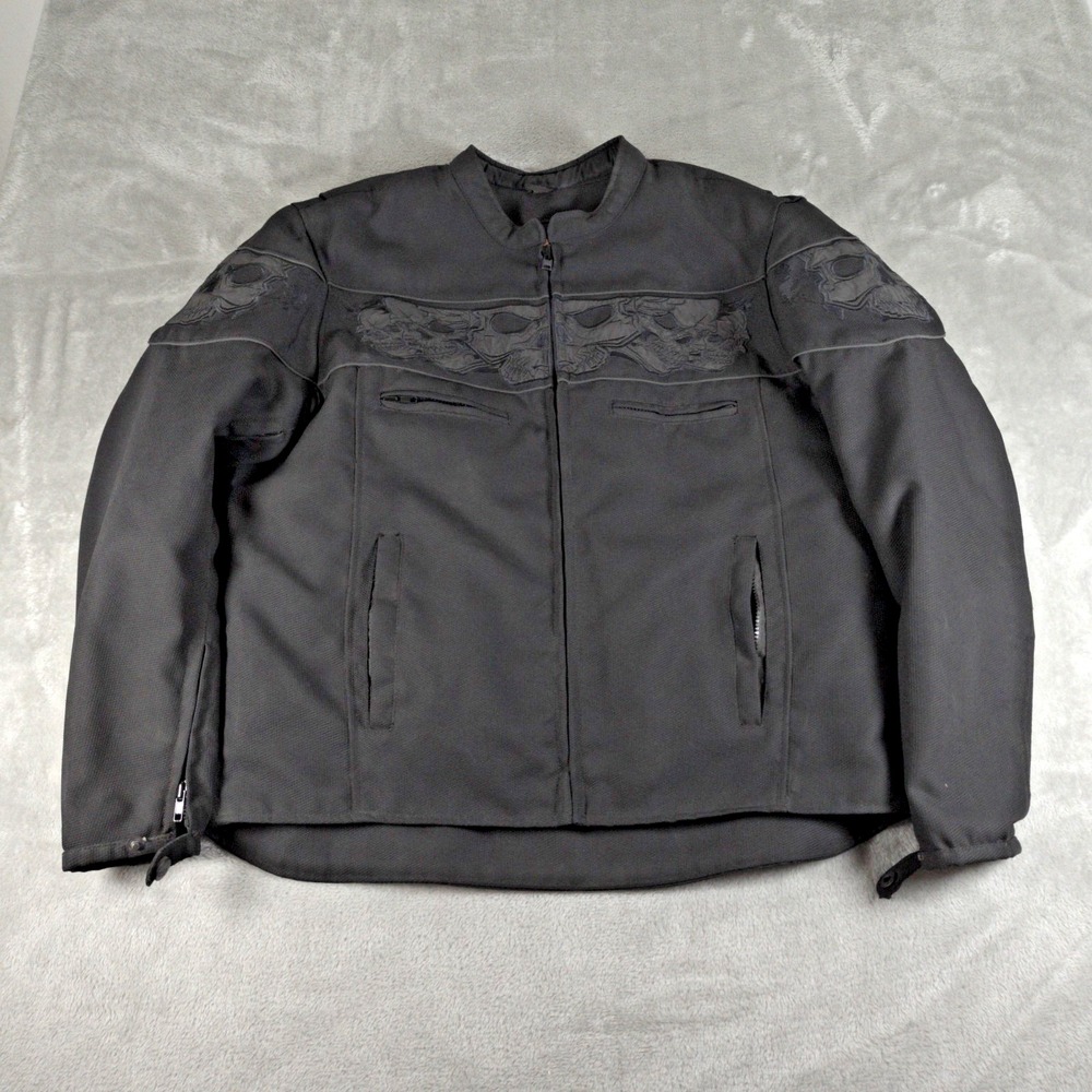 Milwaukee Leather Jacket Mens XL Nylon Motorcycle Jacket Reflective Skulls MPM17